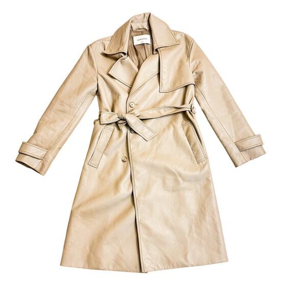 Aritzia Babaton Cream Faux Leather Trench Coat Light Tan Size 2XS